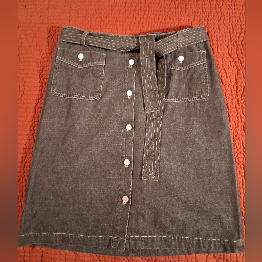 Calvin Klein Blk. Denim Button Front Skirt Sz. 8 Vintage
